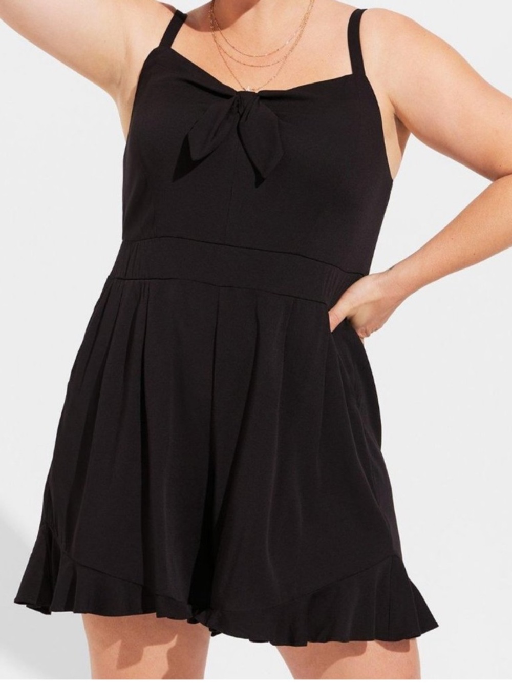 torrid Black Challis Woven Soft Fabric Tie-Front Ruffle Trim Romper NWT Size 3X